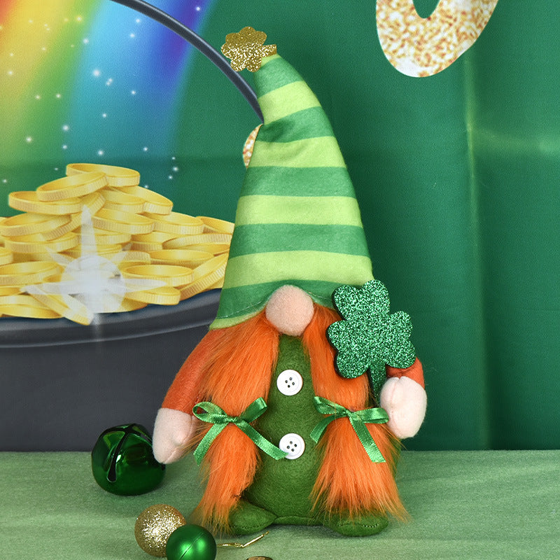St Patrick's Day Striped Rudolf Green Leaf Festival Faceless Baby Doll Window Decorations
