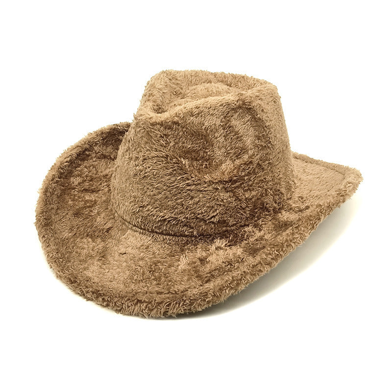 Faux Rabbit Fur Western Cowboy Hat Female Woolen Hat