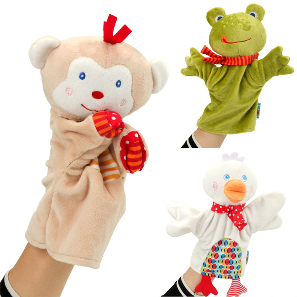 Cute cartoon animal hand puppet Monkey frog duck Plush toy doll baby Comforting towel