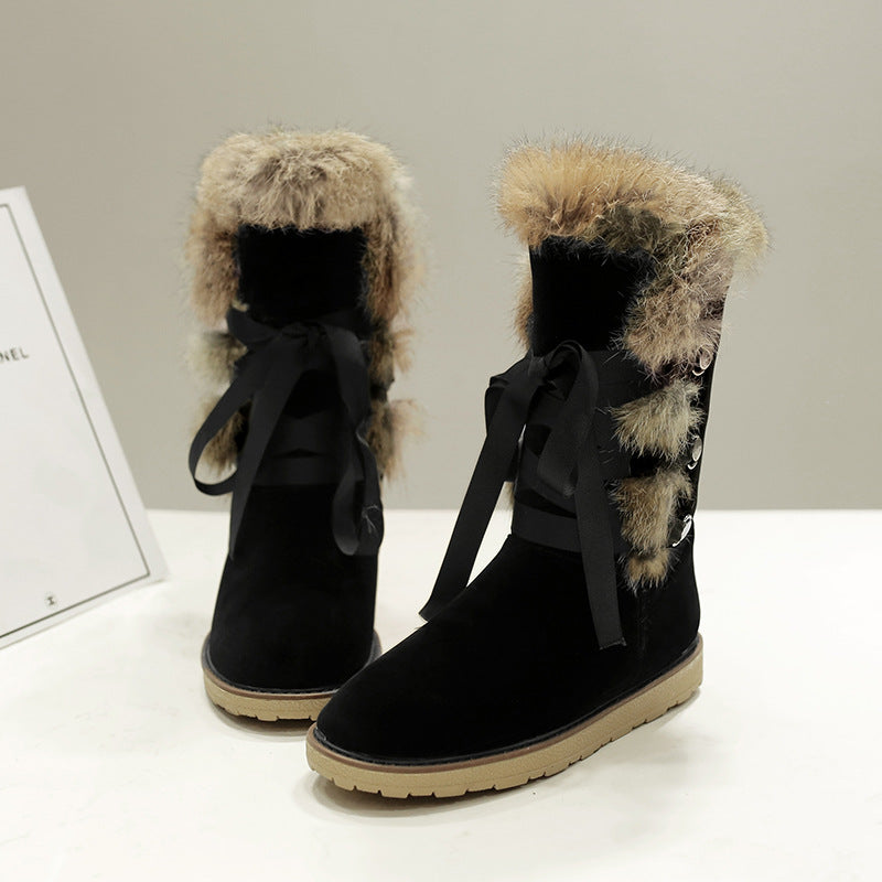 Real fur flat ankle boots
