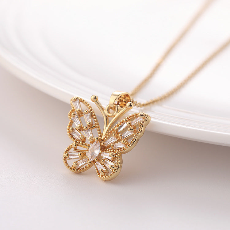 Electroplated Real Gold Clavicle Chain Butterfly Pendant Necklace