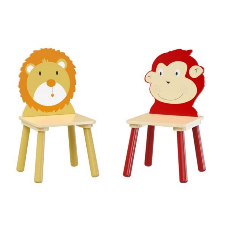 Kids Table And 2 Chairs Set, 3 Pieces Toddler Table And Chair Set, Wooden Activity Play Table Set -Lion&Monkey