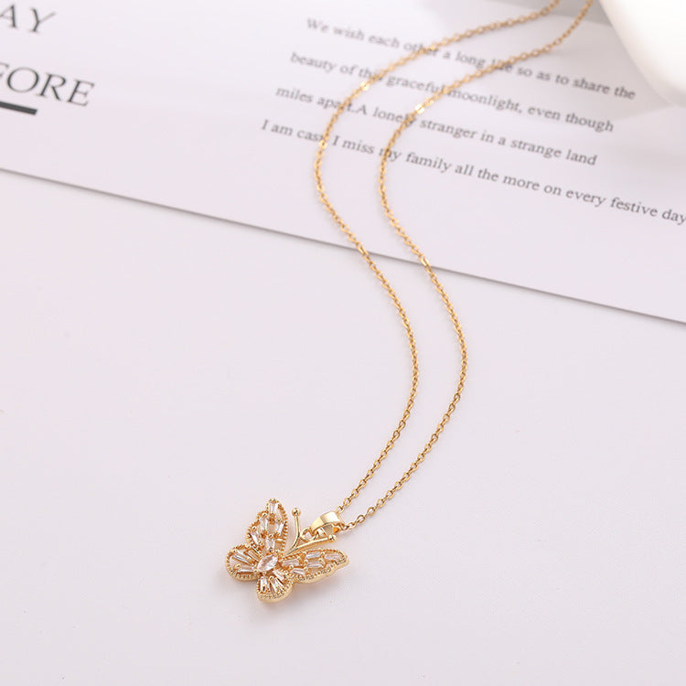 Electroplated Real Gold Clavicle Chain Butterfly Pendant Necklace