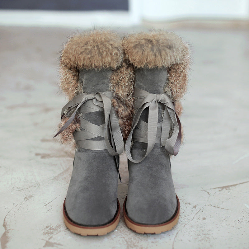 Real fur flat ankle boots