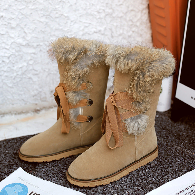 Real fur flat ankle boots