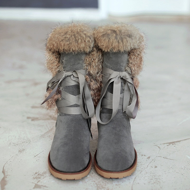Real fur flat ankle boots