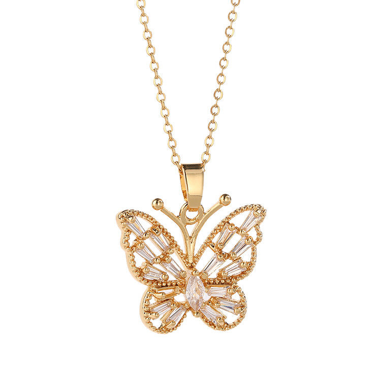 Electroplated Real Gold Clavicle Chain Butterfly Pendant Necklace