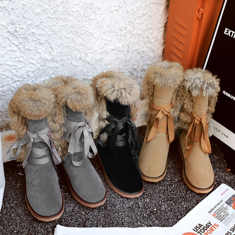 Real fur flat ankle boots