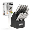 Kitchen Knife Set, 15 Pieces Knife Set With Block, Knives Set For Kitchen, Silver Hollow Ergonomic Handle For Chef Knife Set, Kitchen Shears,Black Knife Block Set, HM2201T-15B