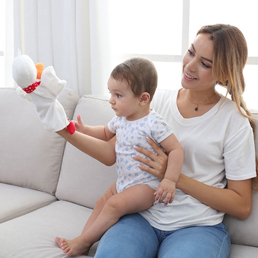 Cute cartoon animal hand puppet Monkey frog duck Plush toy doll baby Comforting towel