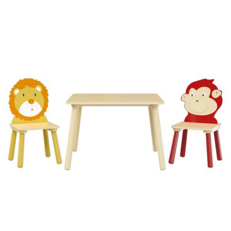 Kids Table And 2 Chairs Set, 3 Pieces Toddler Table And Chair Set, Wooden Activity Play Table Set -Lion&Monkey