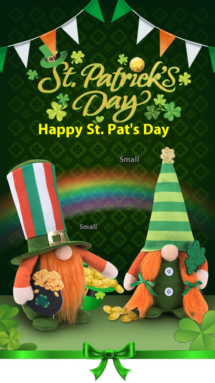 St Patrick's Day Striped Rudolf Green Leaf Festival Faceless Baby Doll Window Decorations