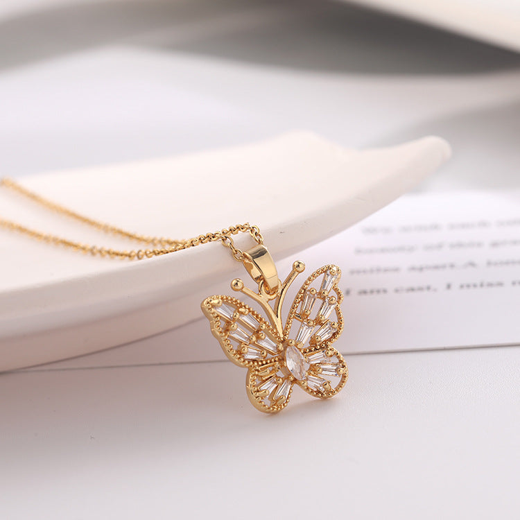 Electroplated Real Gold Clavicle Chain Butterfly Pendant Necklace