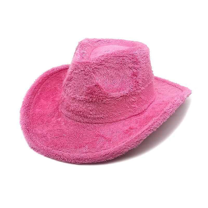 Faux Rabbit Fur Western Cowboy Hat Female Woolen Hat