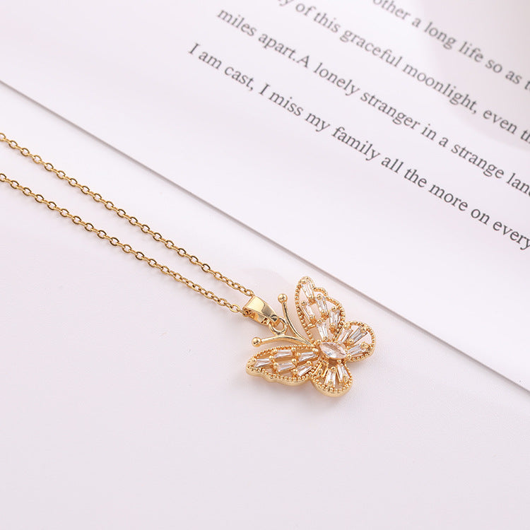 Electroplated Real Gold Clavicle Chain Butterfly Pendant Necklace