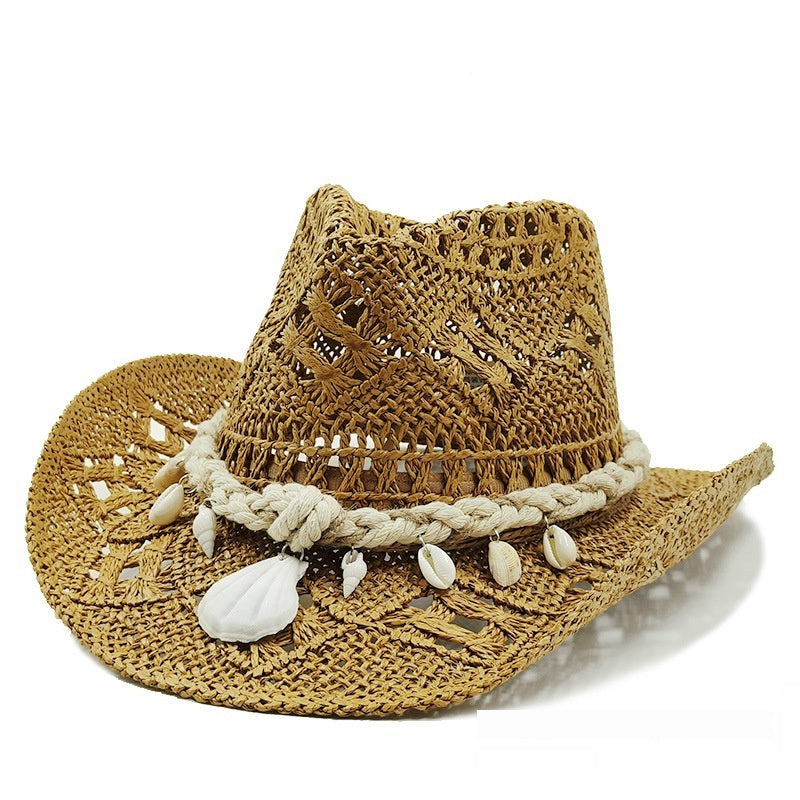Shell Straw Cowboy Hat Woven Sunshade