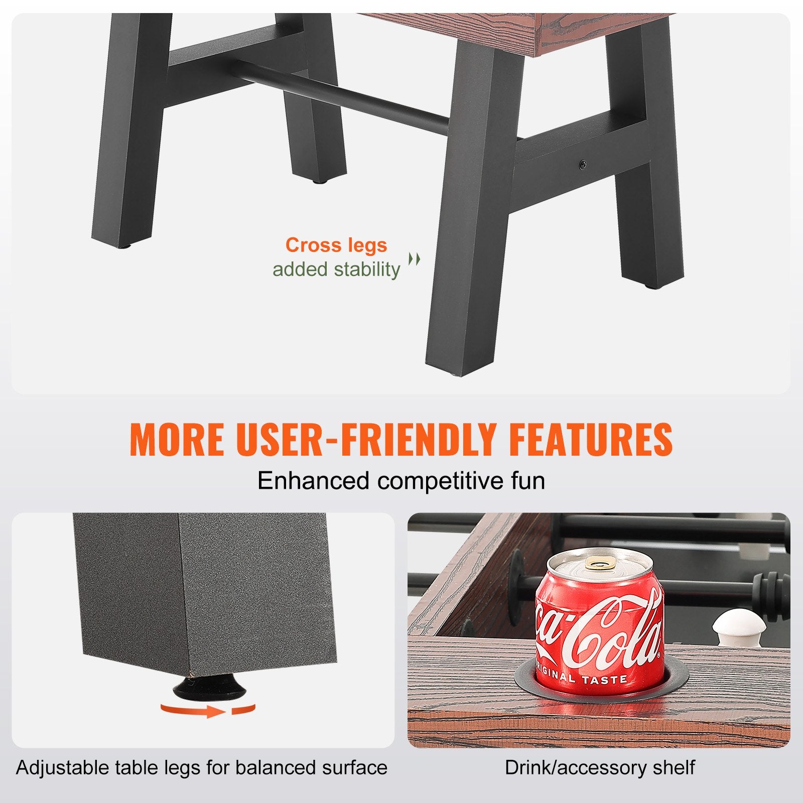 Foosball Table, 55 Inch Standard Size Foosball Table, Indoor Full Size Foosball Table For Home, Family, And Game Room, Soccer With Foosball Table Set, Includes 4 Balls And 2 Cup Holders