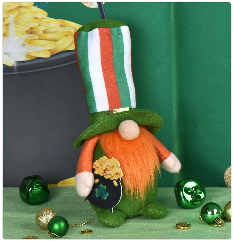 St Patrick's Day Striped Rudolf Green Leaf Festival Faceless Baby Doll Window Decorations