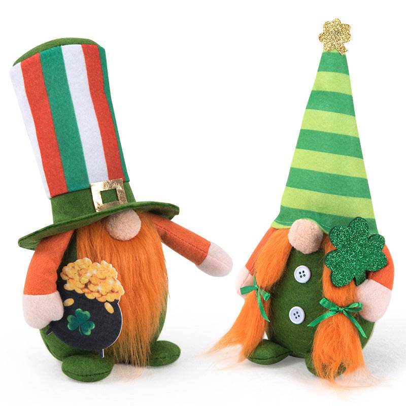 St Patrick's Day Striped Rudolf Green Leaf Festival Faceless Baby Doll Window Decorations